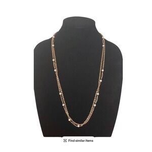 Park Lane Gold Tone Double Strand Faux Pearl Filigree Long Station Necklace 61"